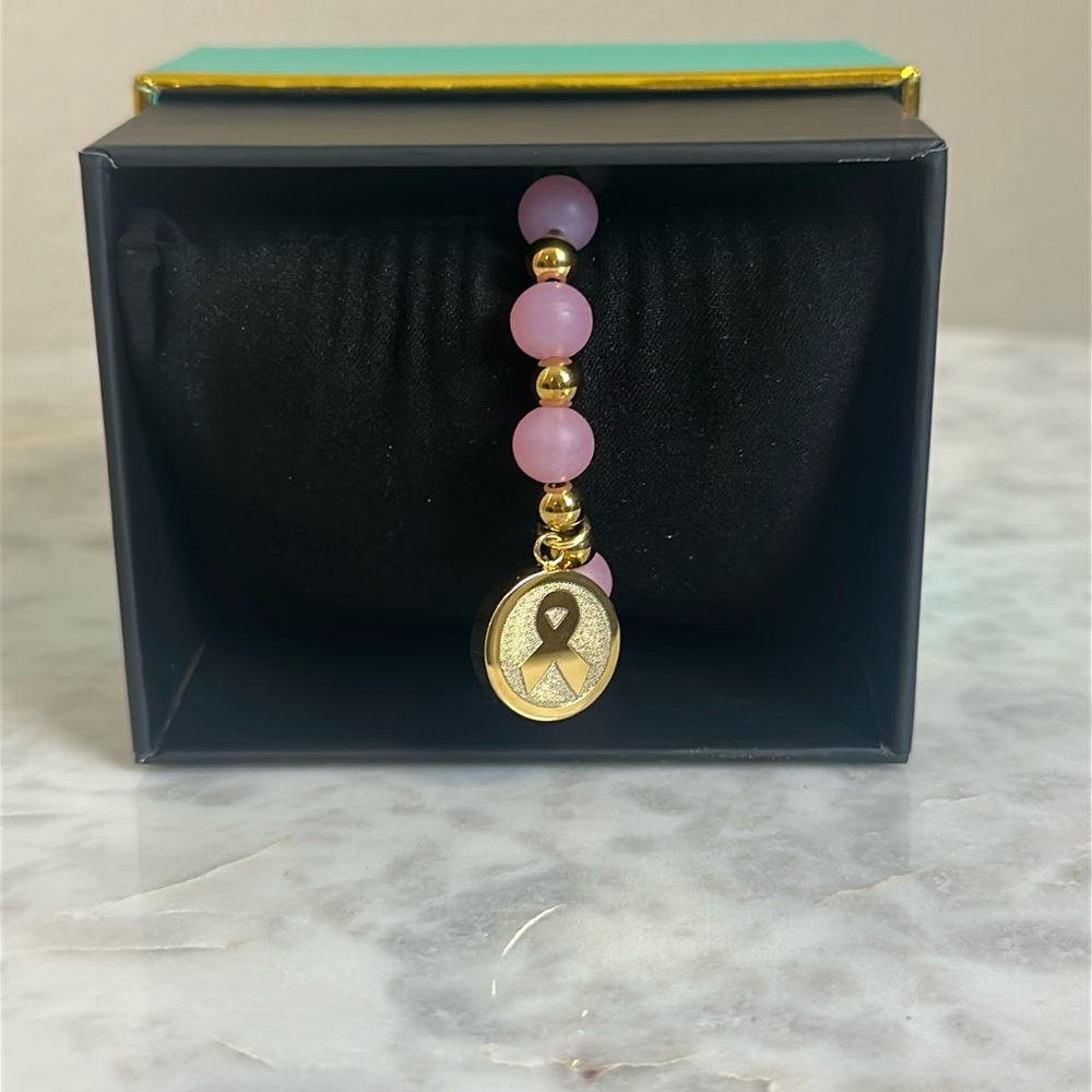 Rustic Cuff Breast Cancer Awareness Stretch Bracelet Pink and Good New in Box